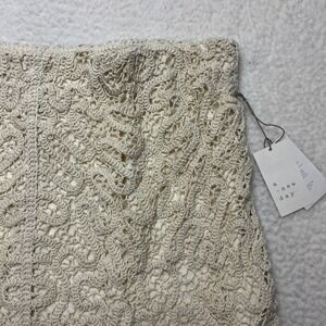 A New Day Skirt Womens 1X Off White Crochet Mini Skirt Boho Lined Elastic Waist